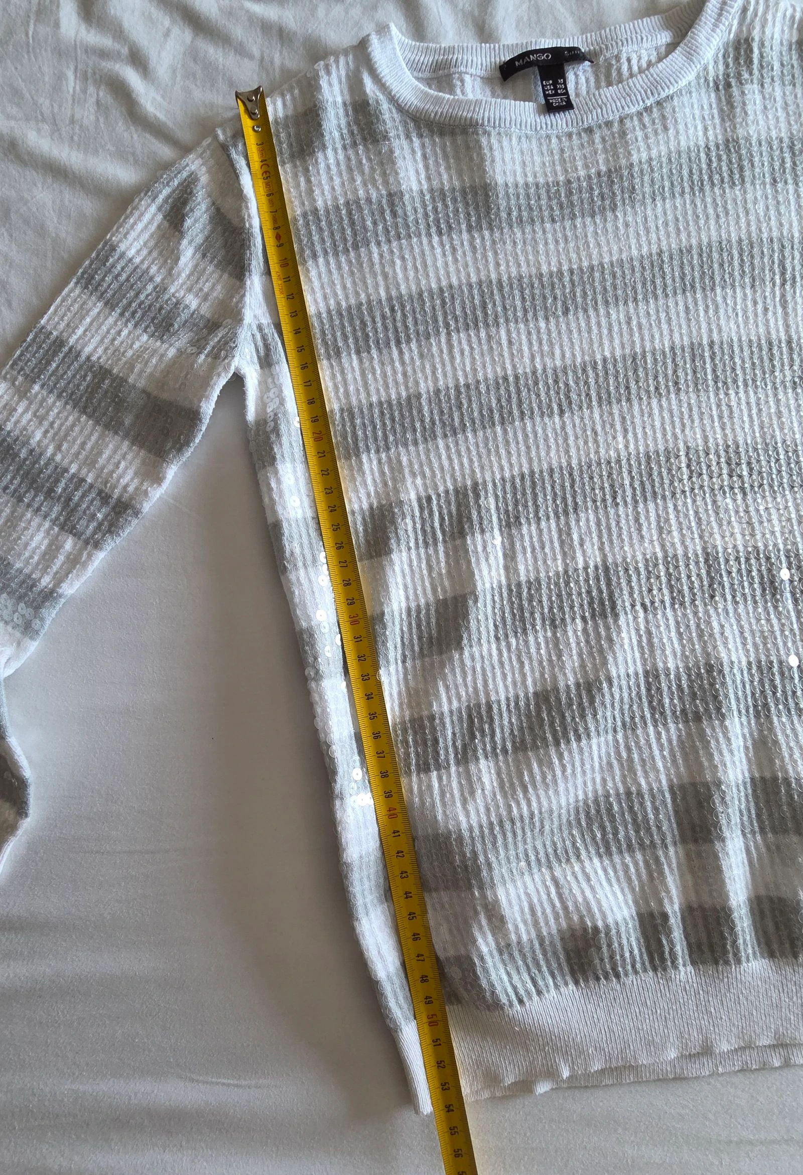 Grey and white striped sweater XS Mango Suit shiny sequined sweater – photo 12